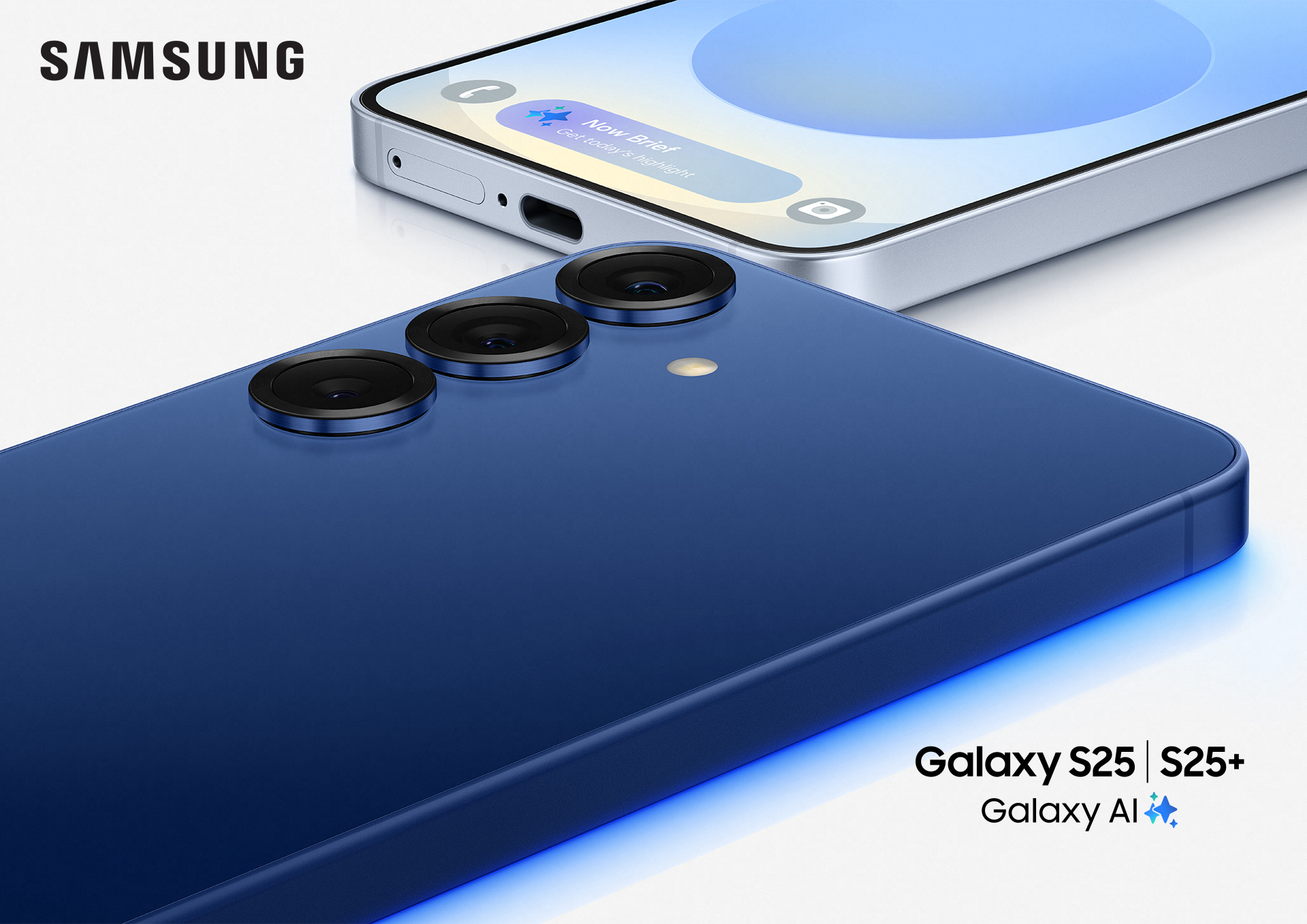 Beauty shot of Samsung Galaxy S25 and S25+ phones with Galaxy AI capabilities.